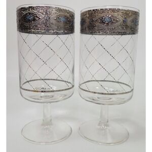 2 Vintage Culver Silver Lattice Sorrento Iced Tea Water Glasses 6‎ 1/2"